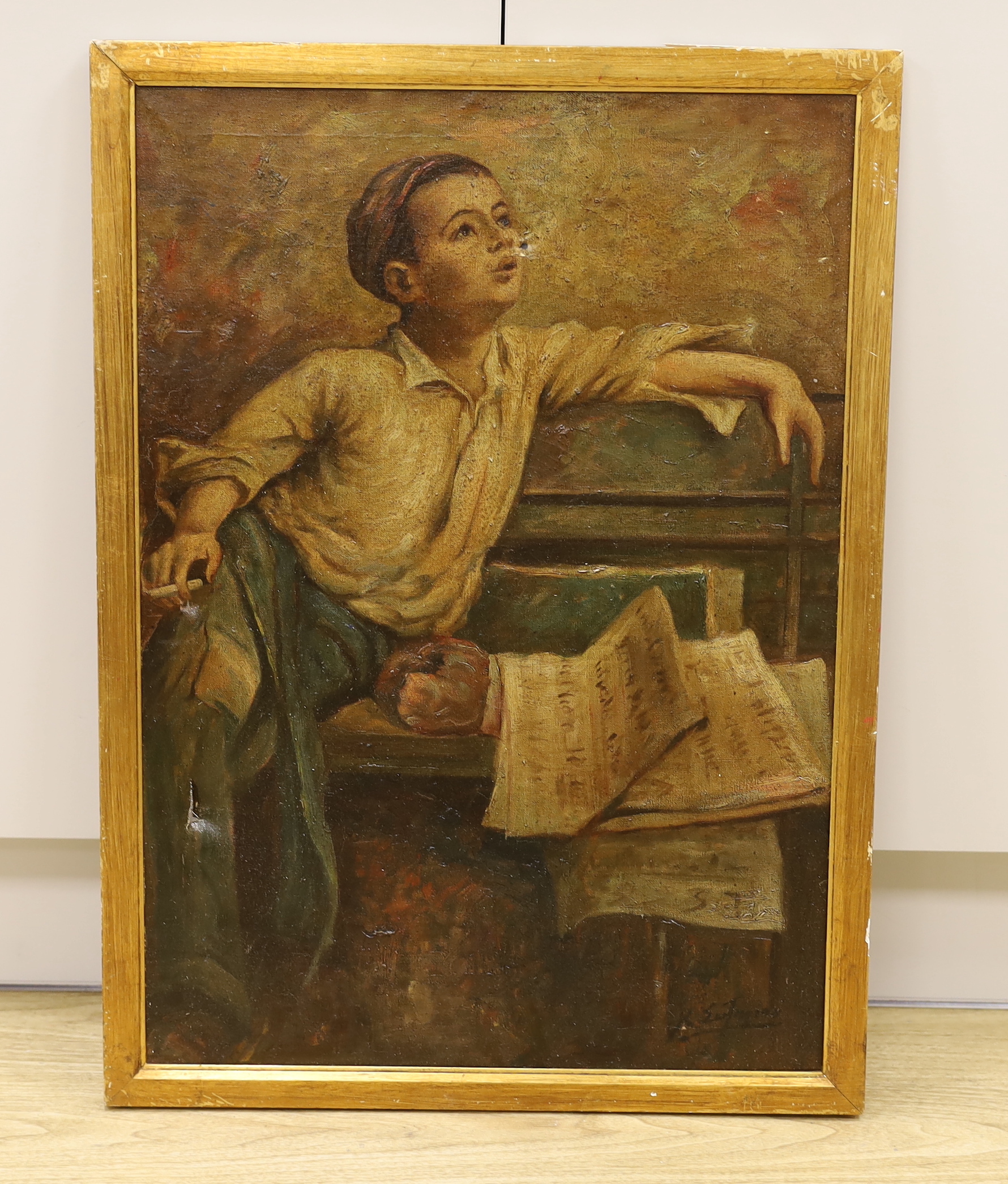 Oil on canvas, Portrait of a boy smoking, 70 x 48cm